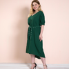 Plus Size Middle East Casual Green V-neck Women Dresses