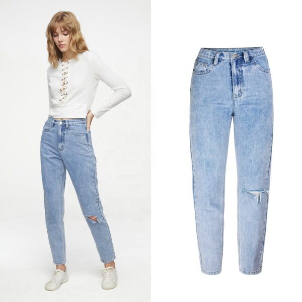 Classic High Waist Jeans Vintage Boyfriend Jeans for Women Ripped Denim Jeans