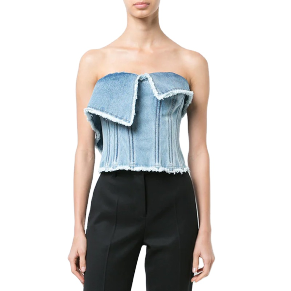 Sexy ladies light blue cotton off shoulder denim bustier tops