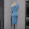 Ladies Fashion one shoulder lotus bowknot bandage stretchy casual pencil dress