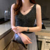 New Arrival Girl Casual Fashion Sequined Women Clothes V-neck Tank Tops Hot Selling