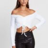 New design clothing women tops ribbed long sleeve crop top