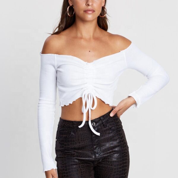 New design clothing women tops ribbed long sleeve crop top