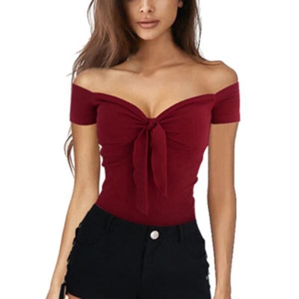Slim off the shoulder t shirts tie sexy women tops and blouses