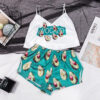 Avocado Cartoon Print Short Tank Tops & Shorts Women Sleeveless Satin Pajama Set Sleepwear