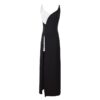 New Sexy V-neck Black and White Stitching Strap Slit Evening Dress