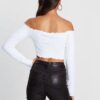 New design clothing women tops ribbed long sleeve crop top