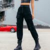 Women's cargo pants black with pockets cool
