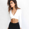 Latest Women Sexy Deep V Neck Fashion Knit Long Sleeve Crop Top