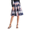Vintage floral printing skirt high waist A line pleated midi skirt for ladies