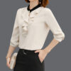 Flounces chiffon shirt women's long sleeve loose stand collar women's top