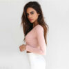 Latest Women Sexy Deep V Neck Fashion Knit Long Sleeve Crop Top