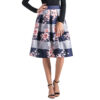 Vintage floral printing skirt high waist A line pleated midi skirt for ladies