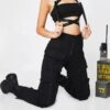 Women's cargo pants black with pockets cool