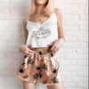 Letter Print V-Neck Sexy Women Pajamas Satin Sleeveless Camisole Sleepwear