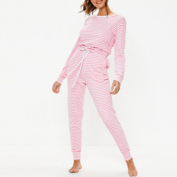 Women Colour block Striped Casual Loungewear One Piece Jumpsuit Soft flannel pajamas