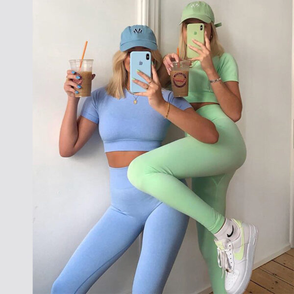 Two Piece Women High Waist Tight Sport Wear Yoga Set Suit Seamless Yoga Set Crop Activewear