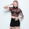 Hot style women tops cheongsam printed net jersey tight t-shirt short sleeves blouse