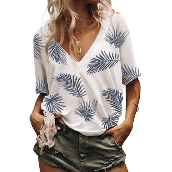 Wholesale Supplier Casual V Neck Plant Print Top Selling Blouse