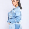 Breathable Short Blue Ripped Denim Jacket