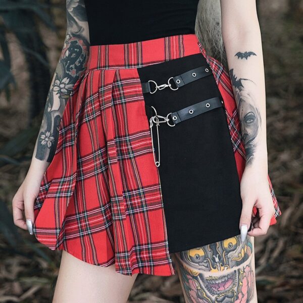 Women's irregular plaid Punk skirt