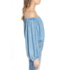 sexy skinny blouson off shoulder design denim blue top for women