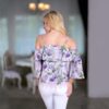 Cold-shoulder top lace trim with floral print fabric design ruffle sleeve beachwear