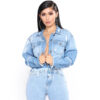 Breathable Short Blue Ripped Denim Jacket