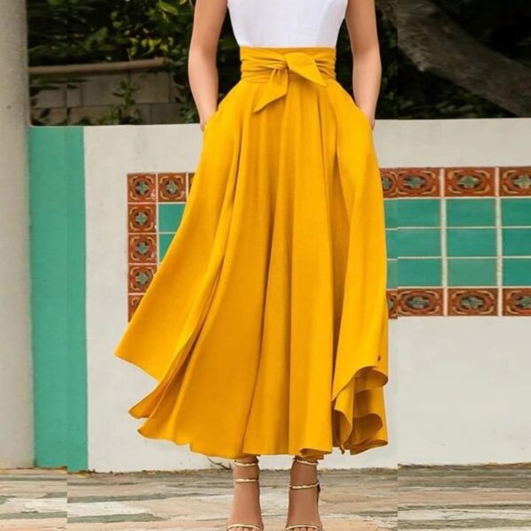 Solid Color Bow Belt Big Hem Hot Sell Dress Long Skirt