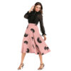 Slanna New Ink Brush Printed A Line High Waist Flared Midi Skirt