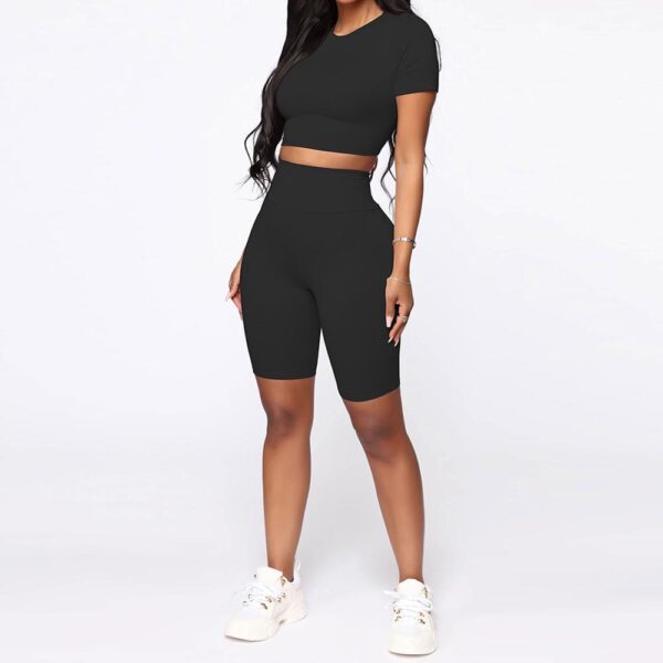 Crew Neck Crop Top And High Waist Shortstop Women Workout Set