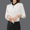 Flounces chiffon shirt women's long sleeve loose stand collar women's top