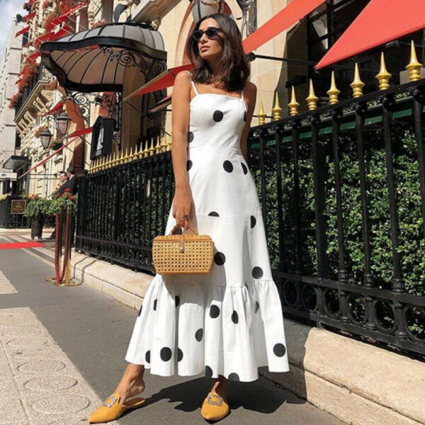 Women's Boho Dot High Waist Summer Party Evening Beach Sleeveless Long Dress