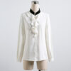 Flounces chiffon shirt women's long sleeve loose stand collar women's top