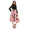 Slanna New Ink Brush Printed A Line High Waist Flared Midi Skirt