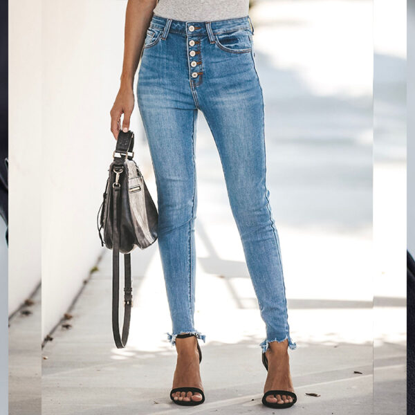 High-rise exposed button skinny jeans