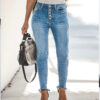 High-rise exposed button skinny jeans