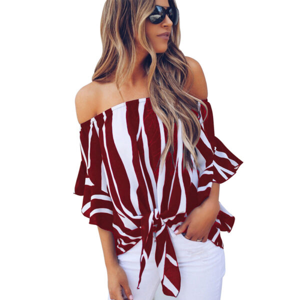 Vertical Stripes Blouse Off Shoulder Sexy Women Top