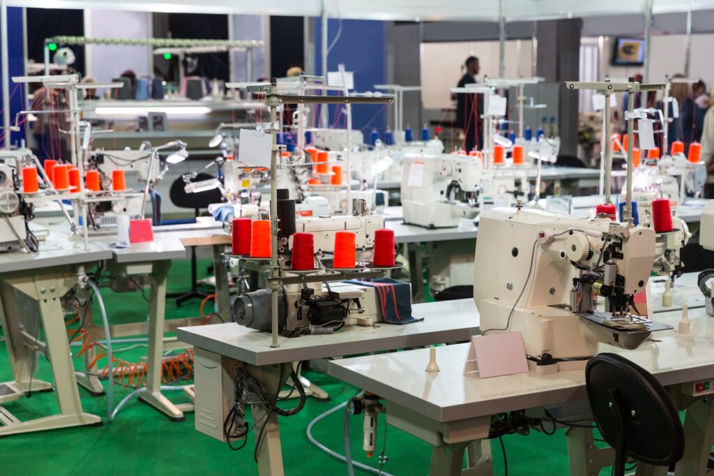 Sewing factory, nobody, overlock machines