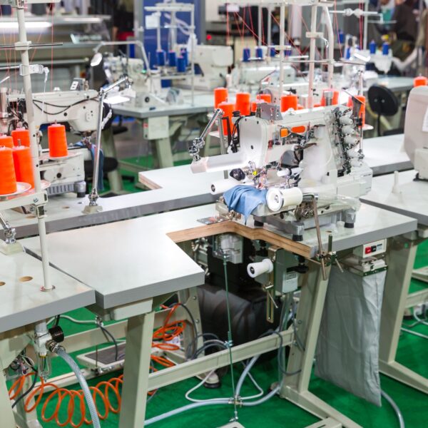 Sewing factory, nobody, overlock machines